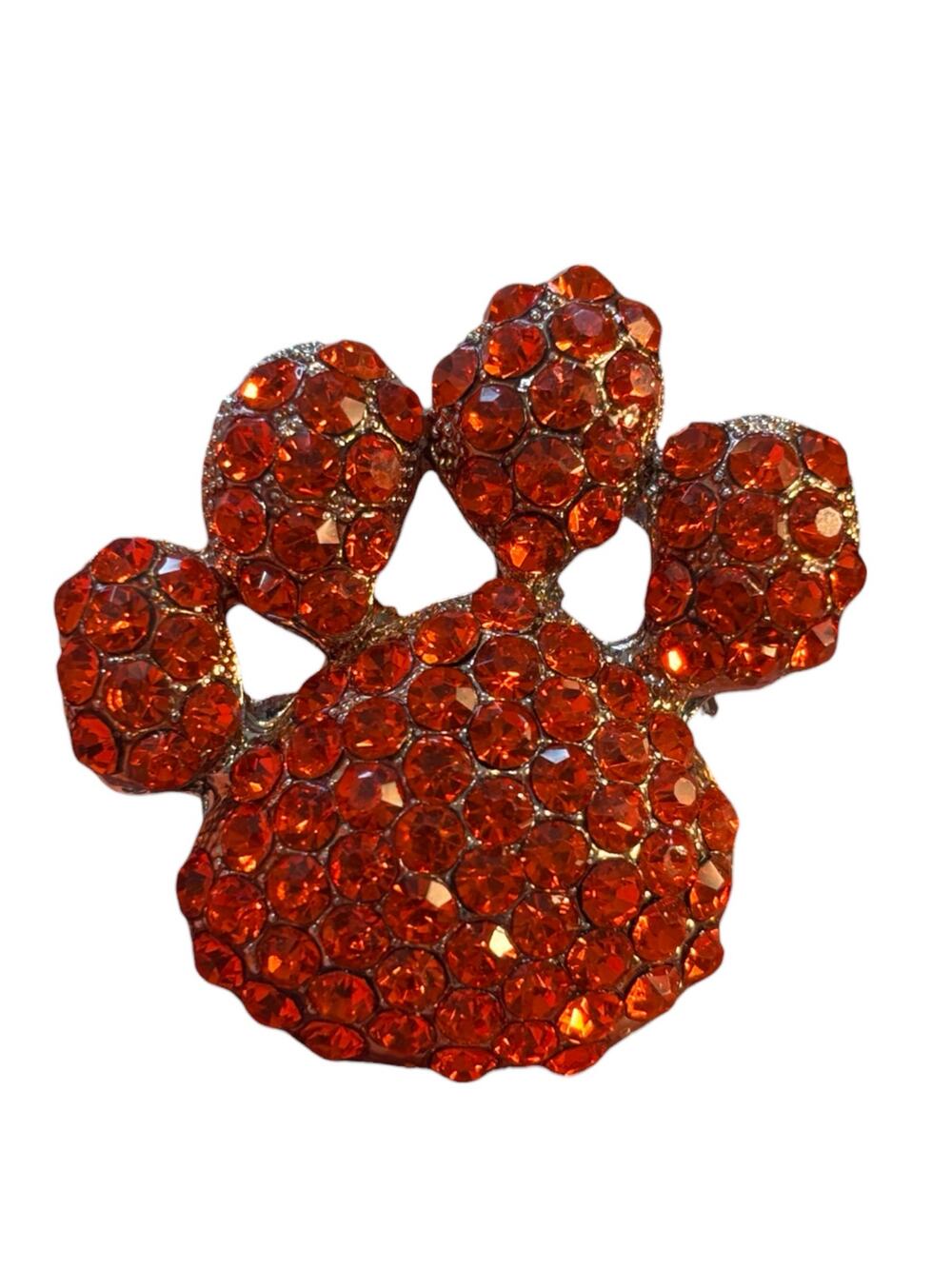 Vintage Red Rhinestone Paw Print Brooch Gold Tone Animal Statement Pin